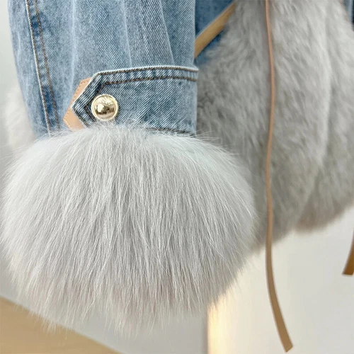 Winter Streetwear Real Fur Collar Coat Women Elegant Outerwear Fashion Jacket - Picture 19 of 26
