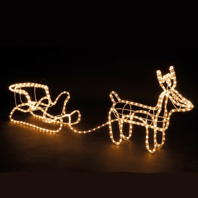 Christmas Led Light Up Reindeer Sleigh Lantern Rope Light Outdoor
