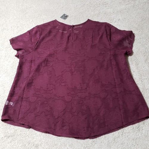 NWT Torrid Short Sleeve Top Women's 1X Maroon Red Sheer Floral Mesh Blouse - Picture 6 of 9