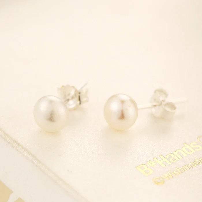 NEW 7mm 925 Sterling Silver Genuine Freshwater Pearl Stud Earrings Women's Gift - image 4 of 4