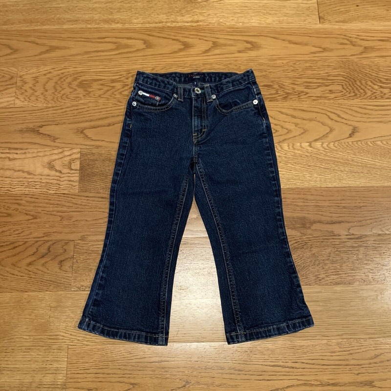 TOMMY Hilfiger Dark Wash Bootcut Jeans Vtg Retro Capri Length Girls Sz 7 Denim