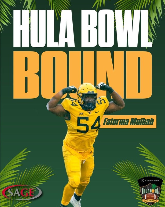 2025 HULA BOWL BOUND WEST VIRGINIA FATORMA MULBAH NEW YORK JETS ROOKIE  