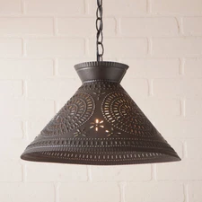 Roosevelt Shade Light Punched Tin Chisel Hanging Pendant Light in Kettle Black