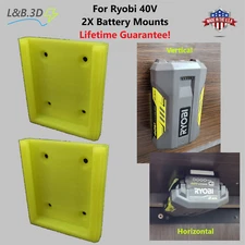 2 Pack - Battery Wall Mounts/Hangers/Holders for Ryobi 40V Batteries - Best Fit!