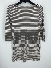 Garnet Hill Dress Womens 6 Brown White Stripe Boat Neck Long Sleeve Sheath Knit