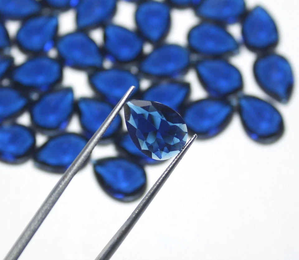 10 PCS Lab Created Blue Sapphire Healing Crystal Faceted Pear Energy and Clarity - Image 4 of 4