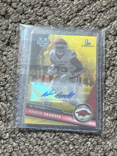 Raheim Sanders 2023 Bowman University Chrome 1st Auto Yellow /75