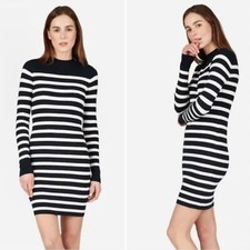 Everlane womens Breton striped ribbed knit dress navy white size small