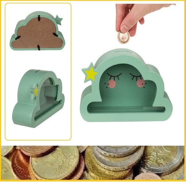 Spardose Schlafende Wolke Einhorn Serie Sagen Sparschwein Aus Holz 17X5X18Cm-image