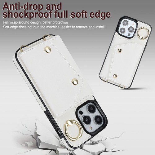 Portafoglio a tracolla in pelle flip card slot anello supporto telefono per iPhone Samsung - Foto 91 di 92
