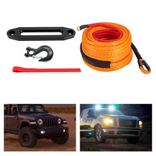 3/8" 100 FT Synthetic Winch Rope Winch Line Cable Rope with Winch Hook Fairleads