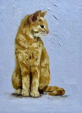 Cat painting Pets Original Oil painting Red Cat Painting Small Wall Art 15x21 cm