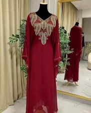 Eid SALE Georgette Long Gown Ramzan Moroccan Dubai Kaftan Abaya Farasha Dress