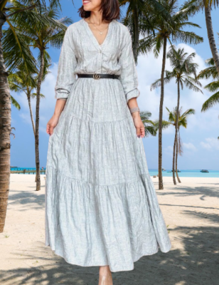 NWT ZARA ZW COLLECTION EMBROIDERED TIERED GRAY DRESS sz M | eBay