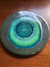 West Elm* Ceramic Pressed Crackled Glass Inlay *Trivet *8.5” *Heavy* Vintage 