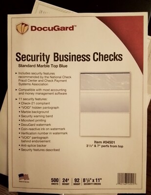 25 Blank Check Stock Paper - Check on Top - Blue Marble