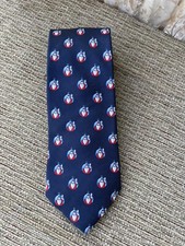 Lands End 100% Silk Tie Christmas Santa Claus In Ornament Made in USA Blue