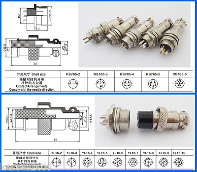 5sets 12mm 16mm XLR Aviation 2-9pin Audio Panel Power Chassis Metal Connector