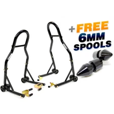 Front and Rear Wheel Lift Stands plus Yamaha R1 R6 R6S Swingarm Spools Sliders