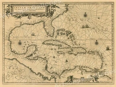 1650 Gulf of Mexico Caribbean Historic Vintage Style Wall Map - 24x32