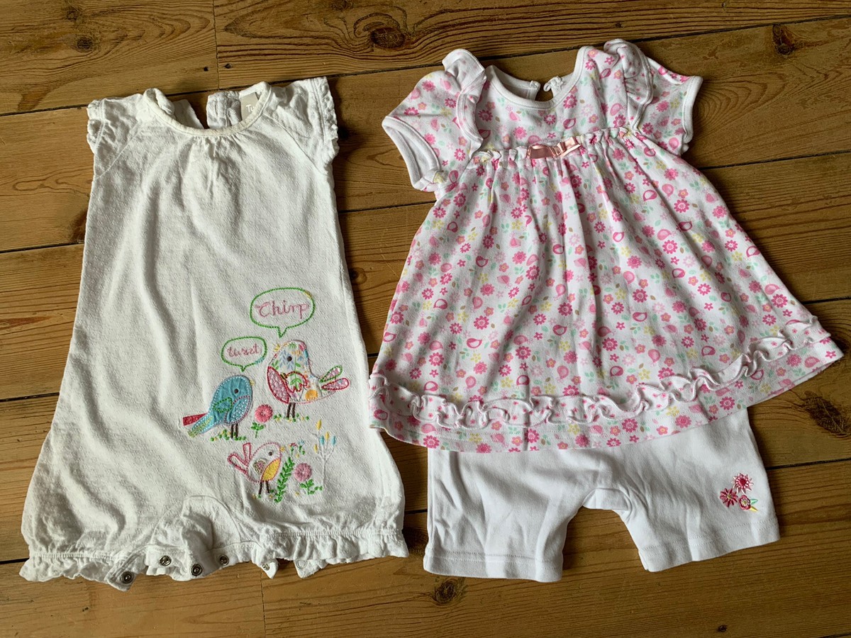 🌸2 x Girls Rompers/Dress Size 6-9 Months Tu/ George Babygrow 🌼