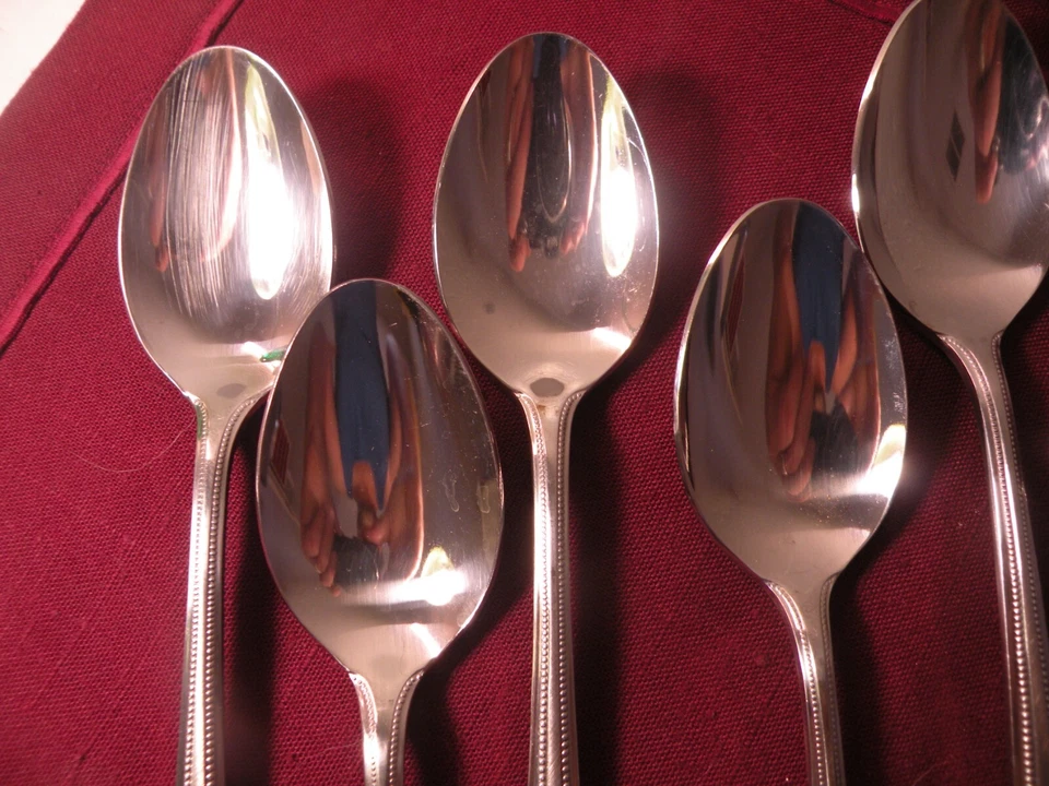 Set Of 8 Oval Soup Spoons Stanley Roberts Rogers LAVALIER Burnished Stainless 7" - Image 2 of 4