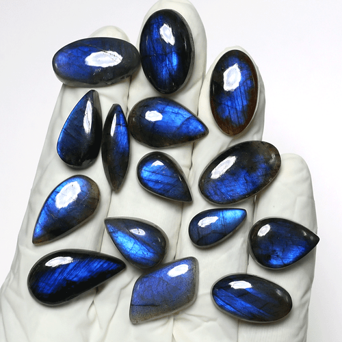Alchimia della Luce 15 Pezzi Pietre Preziose Cabochon Fuoco Blu Naturale Labradorite ~ 15-24mm - Foto 11 di 12