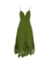 NEW, Farm Rio Monstera Embroidered Linen Midi Dress in Green Sz L #MD2143