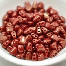 25 Beads Nib-Bit Two Hole 6x5mm - Coral Red Lumi - Czech Glass