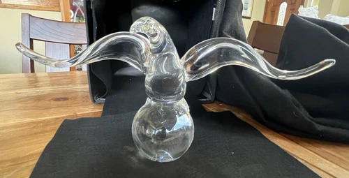 Steuben Glass Eagle On Ball Figurine Signed #8130 Gorgeous and HUGE! Heavy