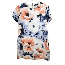 Olivaceous Floral Shift Dress S Short Sleeve Back Zip Watercolor Mod Flowy