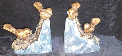 VINTAGE  PAINTED CASTIRON BIRD SCULPTURE BOOKENDS (HEAVY)