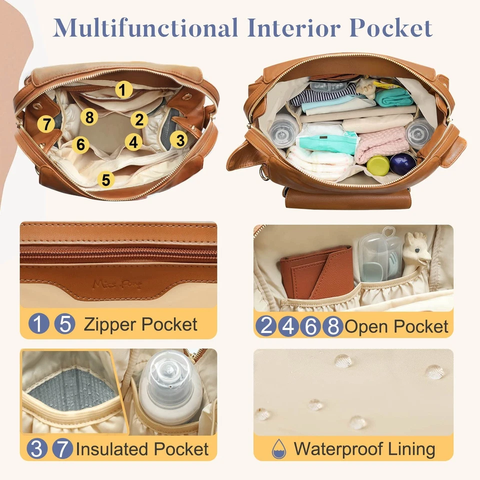 Bolsa de Pañales Mochila Bebé Bolsa de Pañales para Niñas y Niños, Cartera de Cuero con 13... Foto 3 de 4