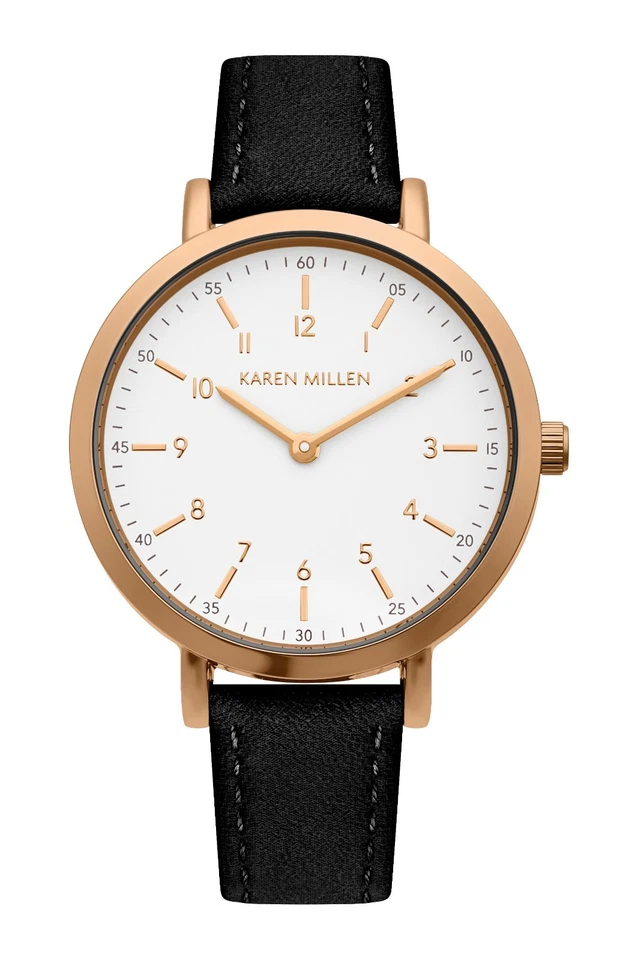 Karen Millen - Estojo em tom de ouro rosa - Couro preto - Mostrador branco - SKM163BRG - Imagem 4 de 4