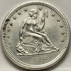1862-P SEATED LIBERTY QUARTER, Philadelphia Mint, AU Range,