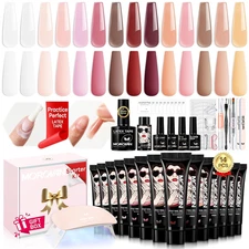 Poly Gel Nail Kit: All-In-One Beginners Practice Full Set with UV Light & Slip S