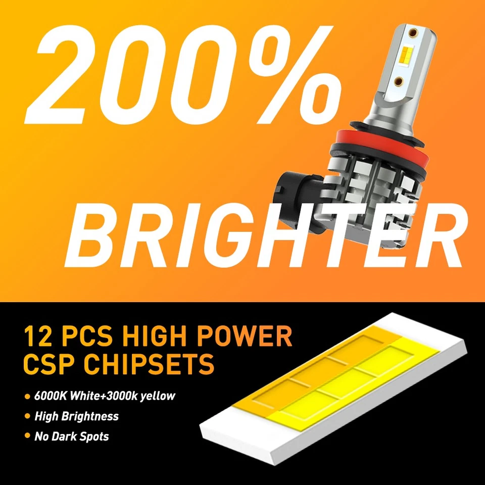 Dual Color H8 H11 LED Fog Light Bulb 6000K White/Amber Yellow Driving DRL Lamp - Image 4 of 4