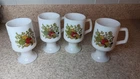 Set of 4 Vintage Spice of Life Pedestal Footed Mug Coffee Cup Milk Glass