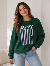 Maeve Anthropologie Happy Hour Graphic Sweatshirt Green Size Small