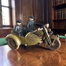Vintage Style Cast Iron Harley Davidson Style Police Motorcycle Toy Cop Sidecar