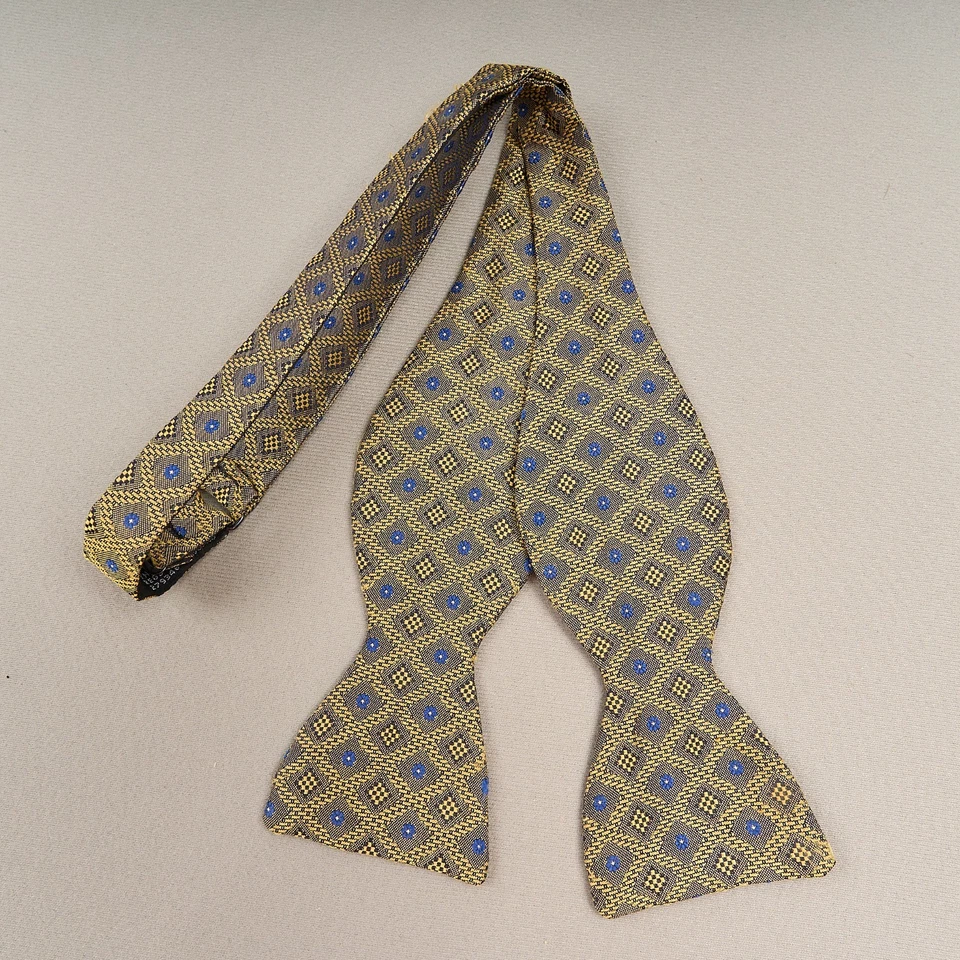Винтажный шелковый галстук-бабочка желтый синий геометрический бриллиант регулируемый регулятор - Изображение 3 из 4