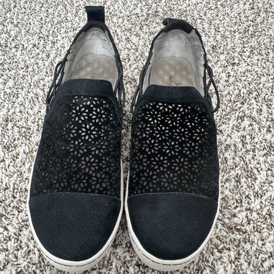 Jambu Erin Black Leather Laser Cut Slip On Sneakers Women s 7.5M Comfort Shoes
