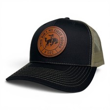 Men's Snapback Trucker Cap with Leather Cowboy Bucking Bronco Patch