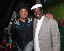 Musicians Guitar Lightnin Lee Al Carnival Time Johnson pose backst- Old Photo