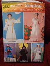 Simplicity Costumes Pattern 0532 Girls Angel Princess Witch Pioneer Gypsy 2 -12