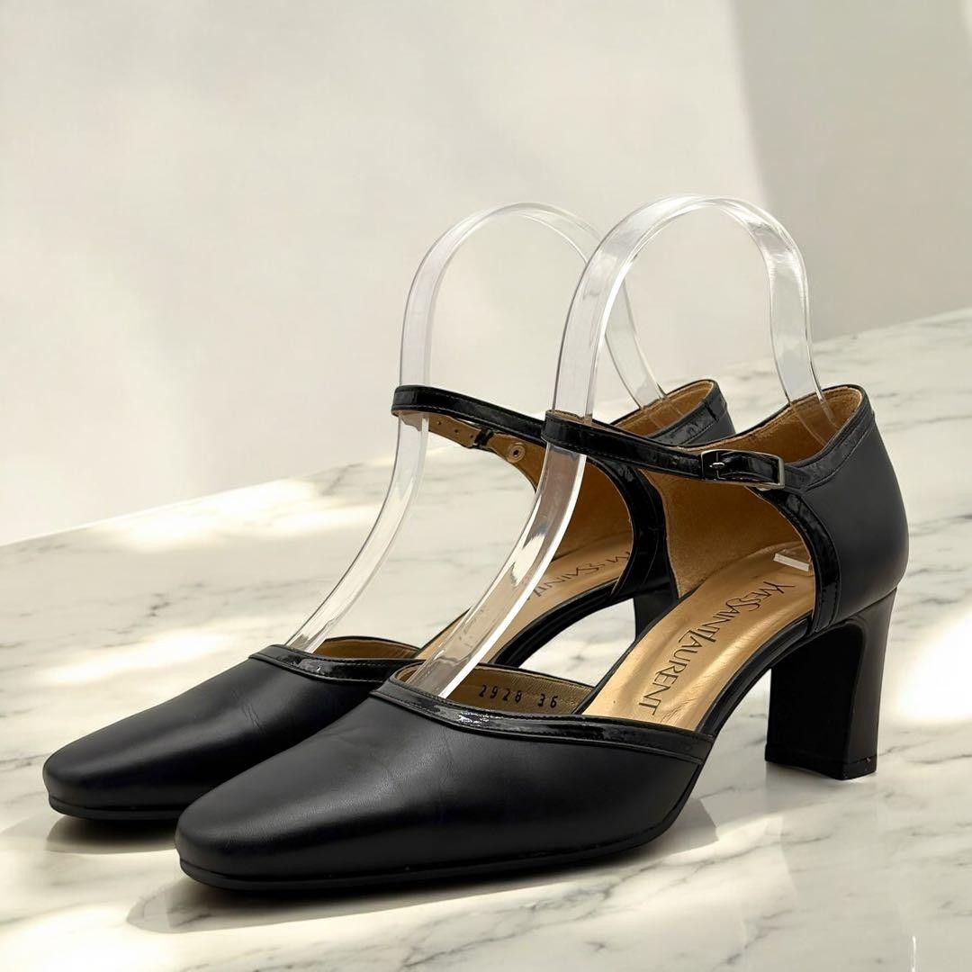 Saint Laurent Shoes Pumps Heel EU 36.0 US 6.0 Leather Black Authentic thumbnail 15