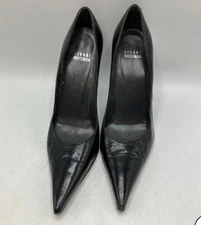 Stuart Weitzman Black Leather Pointed Toe Stiletto Pumps Heels 7.5M