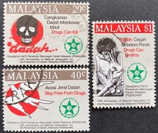 Wholesale LOT - Malaysia 1986 Prevention of Drug 3 stamps fine used x 10