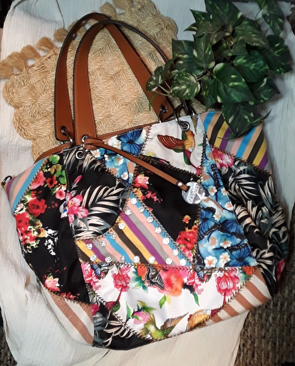 Large Colorful Patchwork Soft Sided Tote Bag ALPI… - image 1