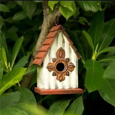 Glitzhome 9.06" Antique Hand Painted Wood Birdhouse Decorative Bird House Feeder